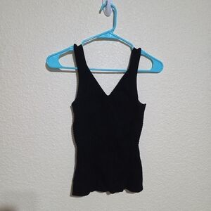 Zara Strappy Ribbed Knit V-neck Black Tank Top Women's Size Small